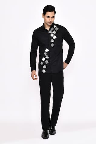 Aryavir Malhotra Black Printed Cotton Blend Shirt 