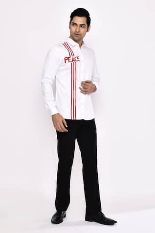 Aryavir Malhotra Printed White Cotton Blend Shirt 
