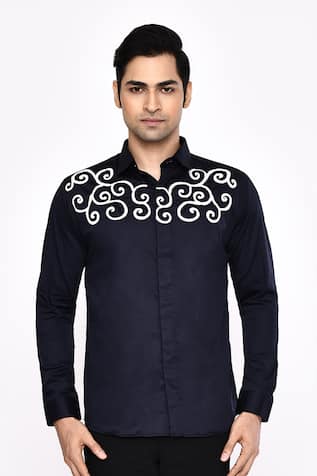 Aryavir Malhotra Black Printed Cotton Blend Shirt 