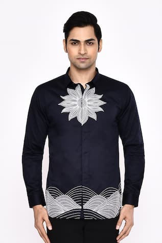 Aryavir Malhotra Black Printed Cotton Blend Shirt 