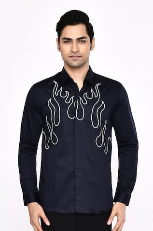 Aryavir Malhotra Black Printed Cotton Blend Shirt 