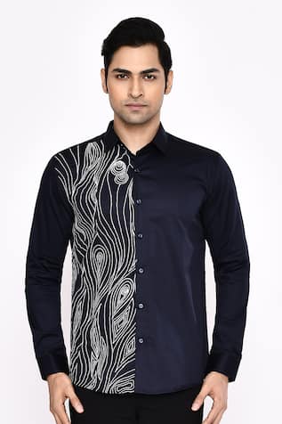 Aryavir Malhotra Black Printed Cotton Blend Shirt 