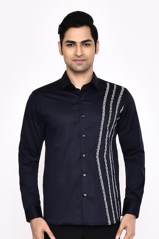 Aryavir Malhotra Black Printed Cotton Blend Shirt 