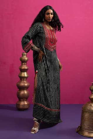 Pink City By Sarika Black Bandhani Magic Kaftan 
