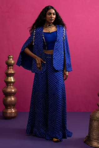 Pink City By Sarika Electrifying Blaire Electric Blaire Blue Bandhani Cape Set 