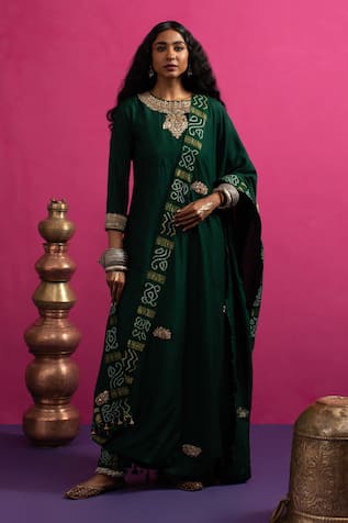 Pink City By Sarika Peacock Draped Kurta Set 