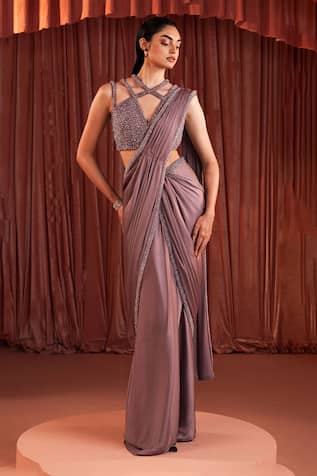 Akara Designer Pre-draped Saree & Blouse Set 