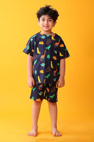 Anthrilo Navy Dinosaur Print T-Shirt & Shorts Set 