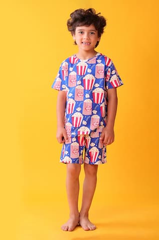 Anthrilo Popcorn Print Cotton T-Shirt & Shorts Set 