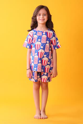 Anthrilo Popcorn Print Cotton T-Shirt & Shorts Set 