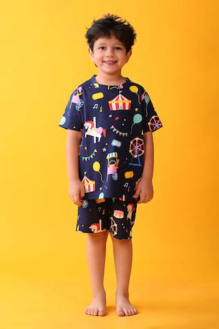 Anthrilo Navy Cotton Graphic T-Shirt & Shorts Set 