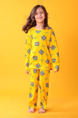 Anthrilo Designer Yellow Cotton T-Shirt & Pyjama Set 