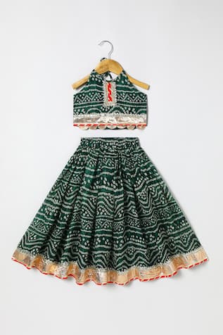 Dark Green Embellished Top & Skirt Set 