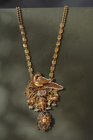 Peacock Cow Temple Pendant Necklace 