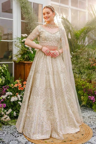 Tamaraa By Tahani Arisa Ivory Garden 12 Kali Lehenga Set 