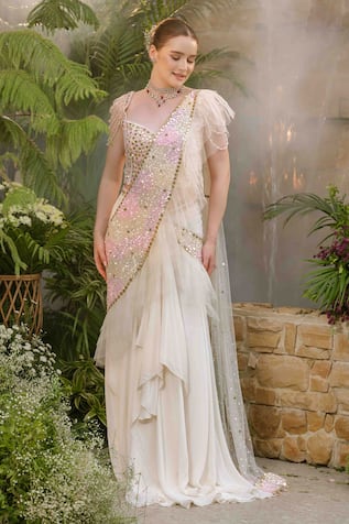 Tamaraa By Tahani Aalaya Flow Pre-Draped Saree with Corset 