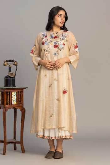 Prama By Pratima Pandey Light Gold Embroidered Kurta 