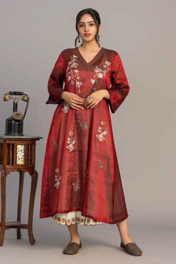 Prama By Pratima Pandey Wine Red Embroidered Tunic 