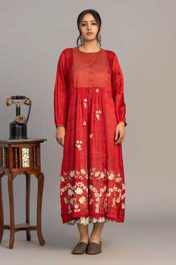 Prama By Pratima Pandey Red Tissue Chanderi Tunic 