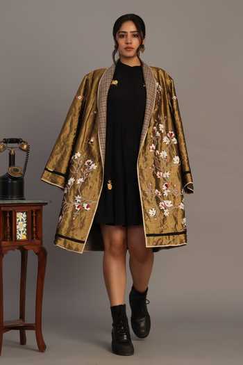 Prama By Pratima Pandey Embroidered Gold Tissue Chanderi Jacket 