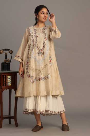 Prama By Pratima Pandey Light Gold Embroidered Tunic 