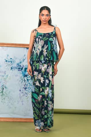Sage Saga Floral Print Top & Dhoti Skirt Set 