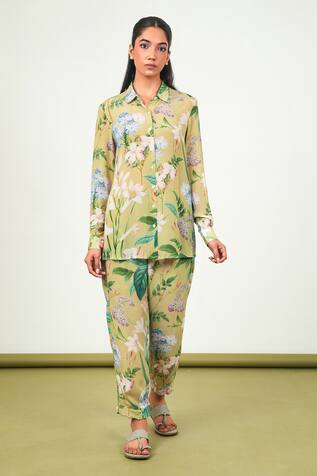 Sage Saga Zinnia Floral Print Shirt & Pant Set 