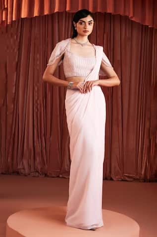 Akara Baby Pink Pre-draped Saree & Blouse Set 