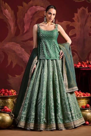 Lashkaraa Embroidered Brocade Kurta Lehenga Set 