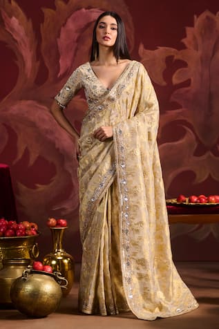 Lashkaraa Embroidered Brocade Pre-Draped Saree With Blouse 