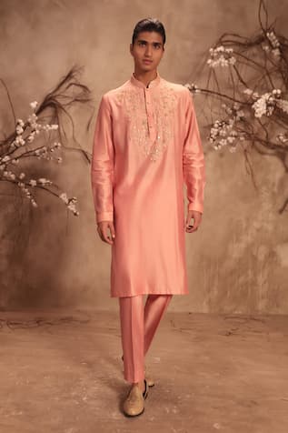 Label Niti Bothra Nazakat Pink Mirror Work Embroidered Neckline Kurta set 