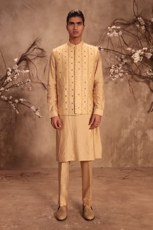 Label Niti Bothra Nazakat Ivory Geometric Mirror Work Bundi Kurta Set 