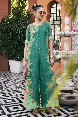Saundh The Neer Green Printed Jumpsuit 