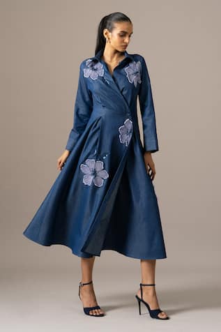 Namrata Joshipura Poppy Flower Denim Wrap Dress 