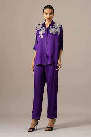 Namrata Joshipura Purple Poppy Flower Pant Coord Set 