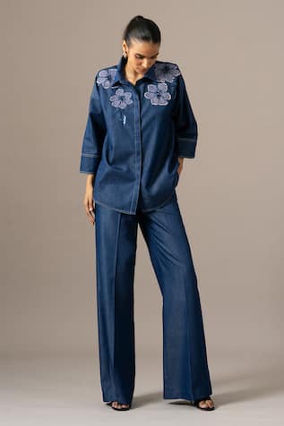 Namrata Joshipura Denim Poppy Flower Coordinated Set 