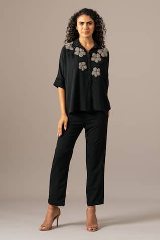 Namrata Joshipura Black Floral Corset Shirt & Pant Set 