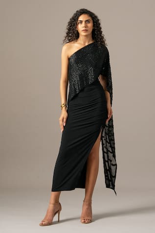 Namrata Joshipura One Shoulder Black Jersey Gown 