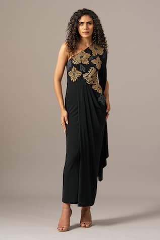 Namrata Joshipura One Shoulder Black Jersey Gown 