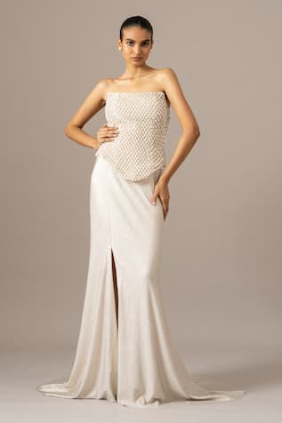 Namrata Joshipura Pearl Drops Corset & Trail Skirt Set 