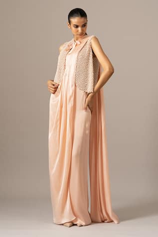 Namrata Joshipura Peach Pre-Draped Saree with Blouse 