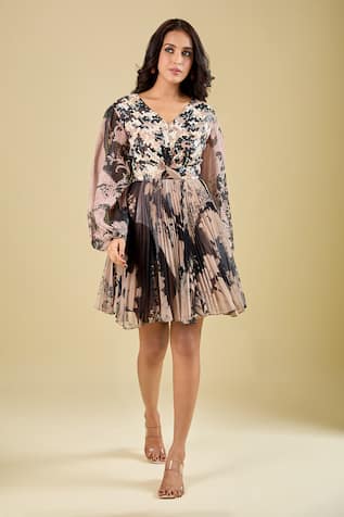 Pankaj & Nidhi Wisp Sequin Work Accordion Pleated Dress 