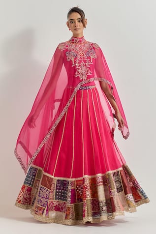 Kavita Bhartia Fuchsia Organza Cape Lehenga Set 