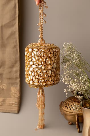 Bhavna Kumar Kundan Embellished Half Round Clutch 