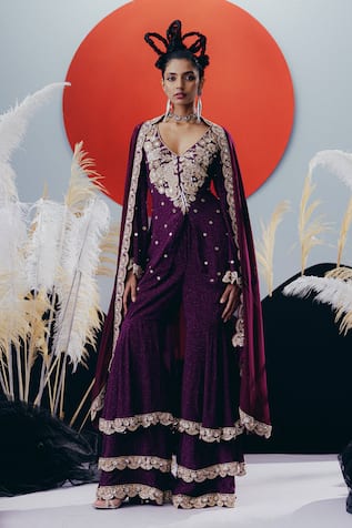 Krisha Sunny Ramani Magenta Mirror Work Kurta Gharara Set 