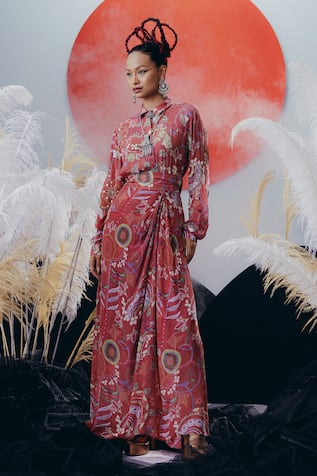 Krisha Sunny Ramani Pink Designer Dhoti Skirt Set 