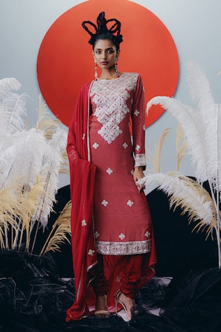 Krisha Sunny Ramani Designer Red Sequins Work Kurta Set 