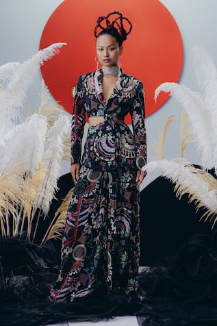 Krisha Sunny Ramani Green Mirror Work Blazer & Dhoti Skirt 