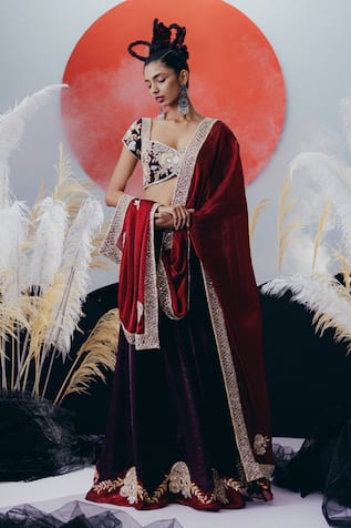 Krisha Sunny Ramani Designer Maroon Lehenga Set 