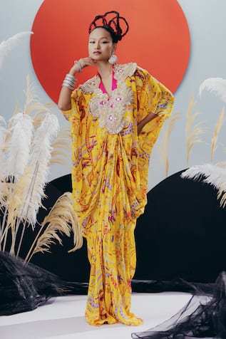 Krisha Sunny Ramani Yellow Sequined Designer Kaftan 